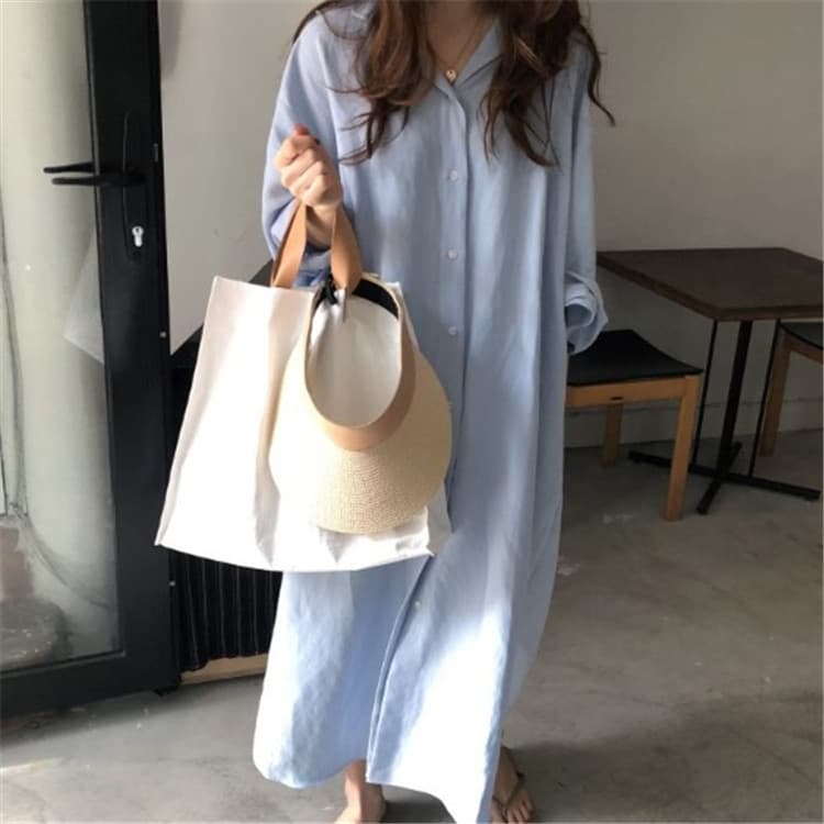 ママコーデ 遠足にも最適！体型カバーシャツワンピース