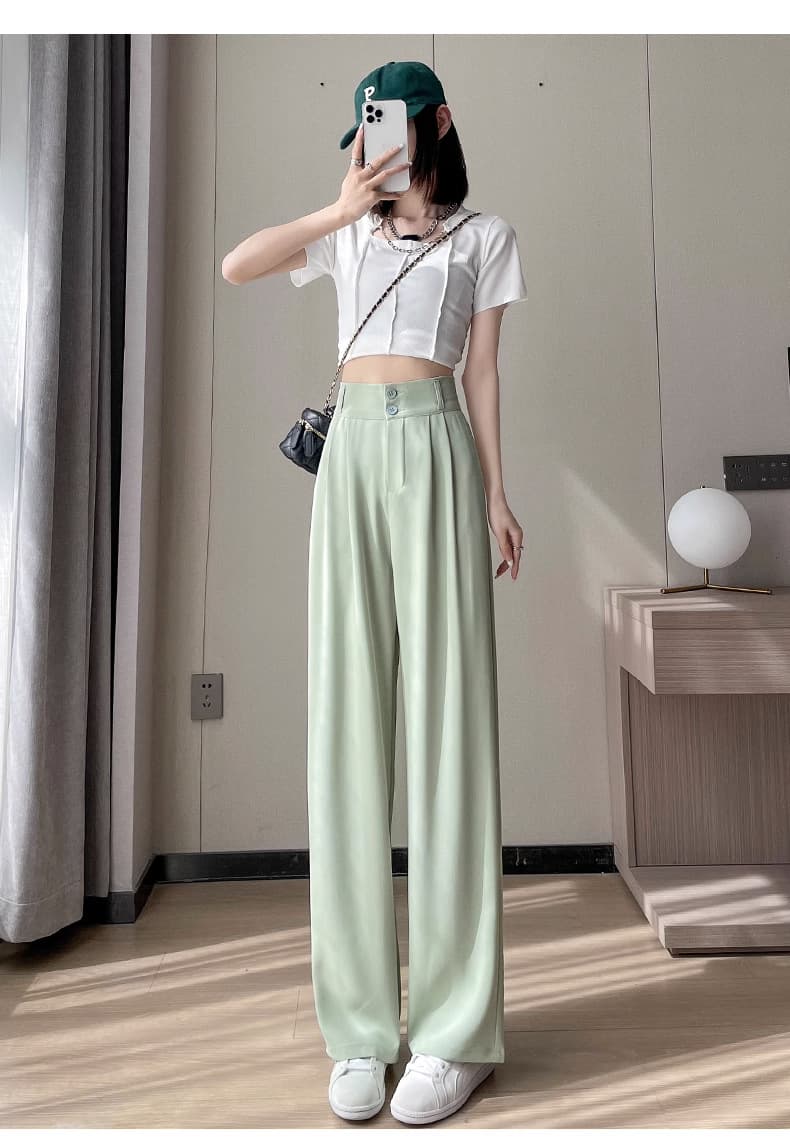 ママコーデ ゆったりプリーツワイドスラックス