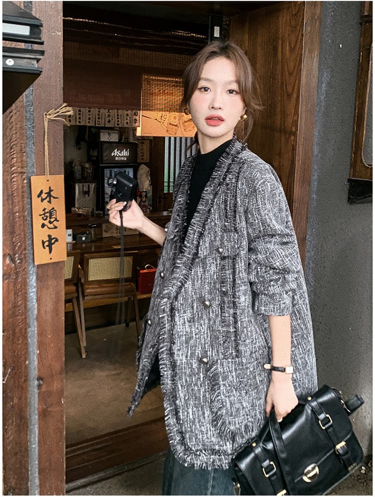 ママコーデ ゆとりシルエットツイードジャケット