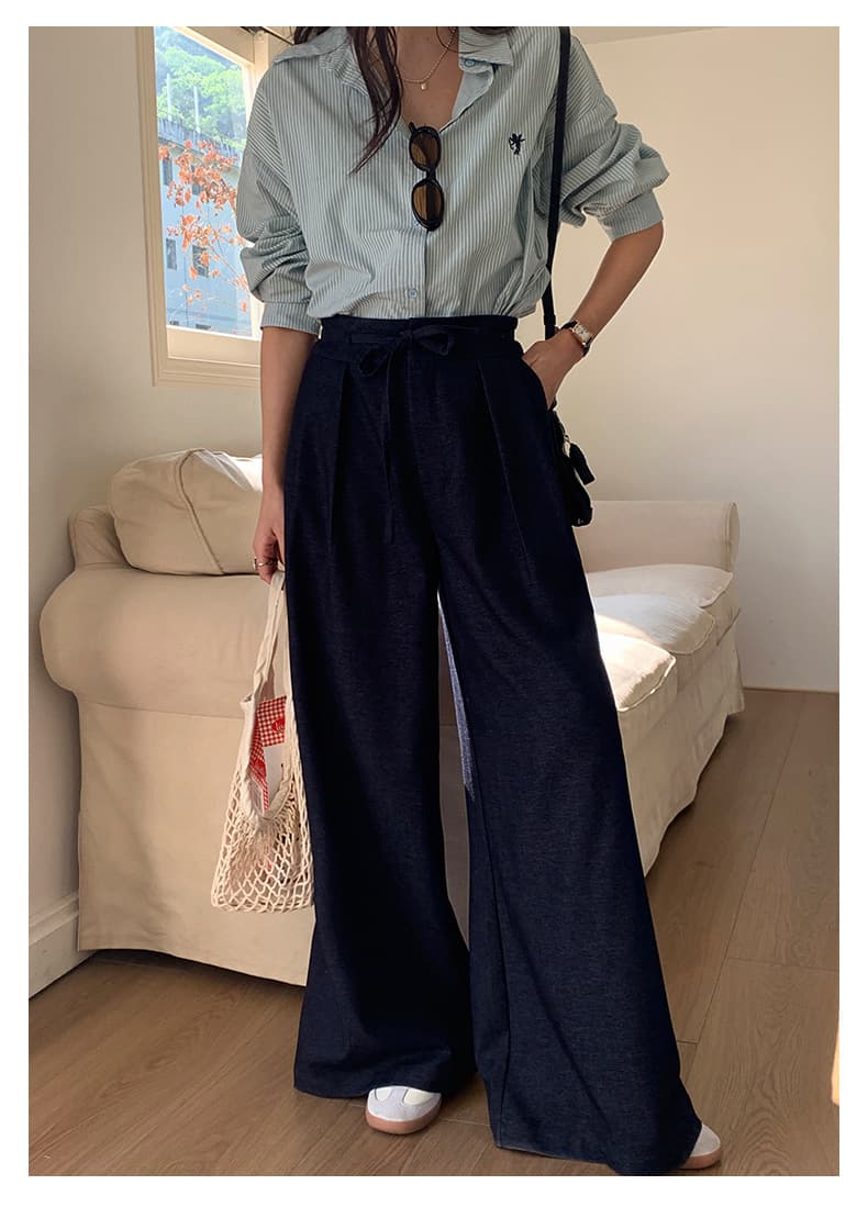 ママコーデ ゆったりリボン付きワイドパンツ