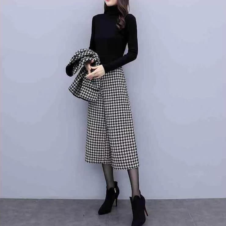 ママコーデ 千鳥格子柄のミセス上品セットアップ