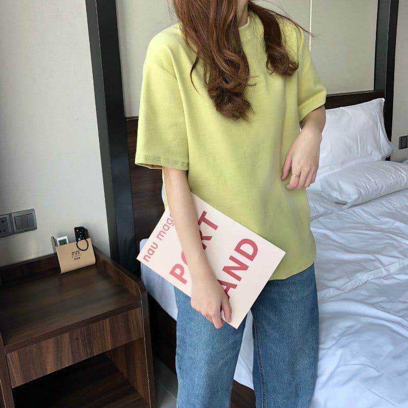 ママコーデ シンプル半袖ルーズフィットトップス