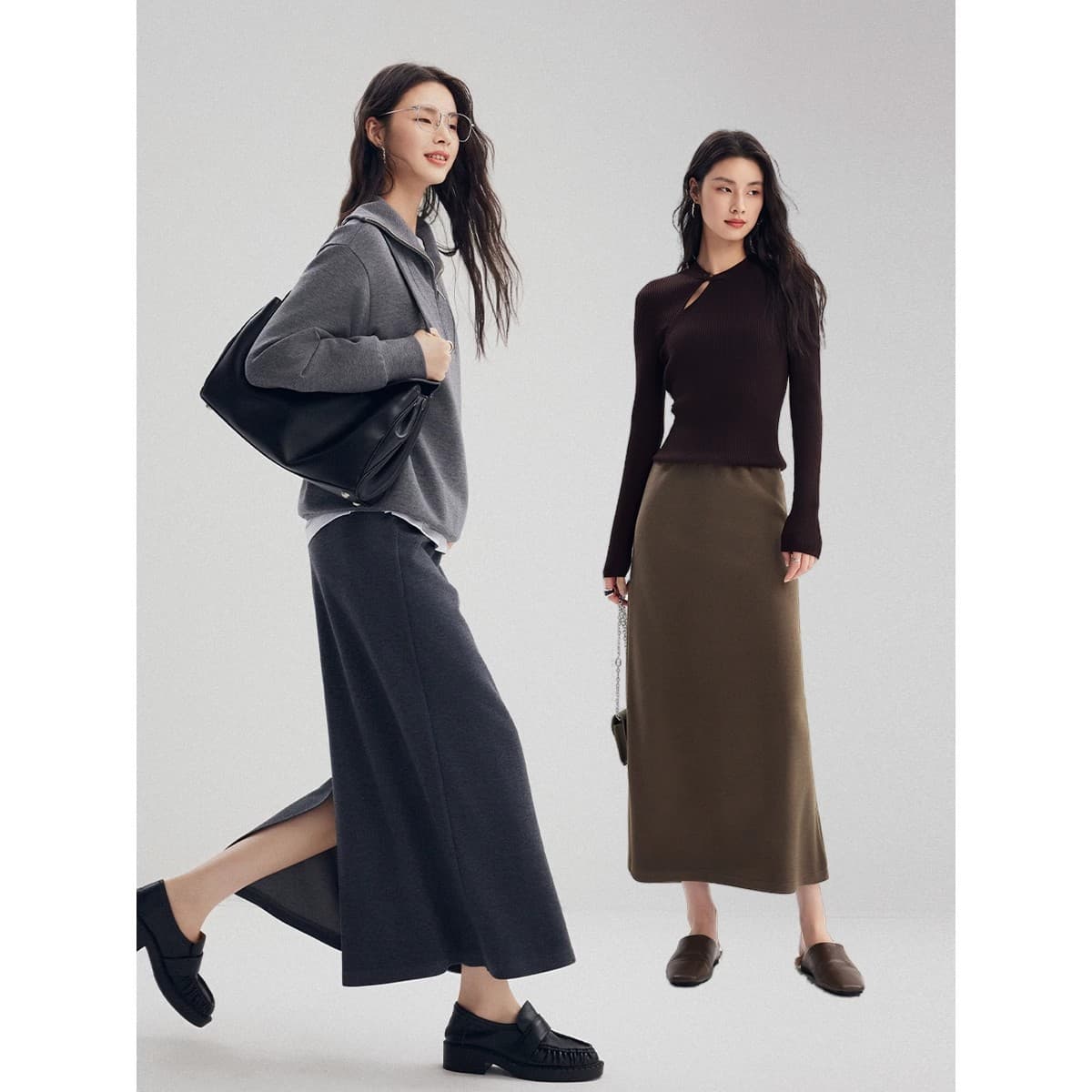 ママコーデ シンプルスリットロングスカート