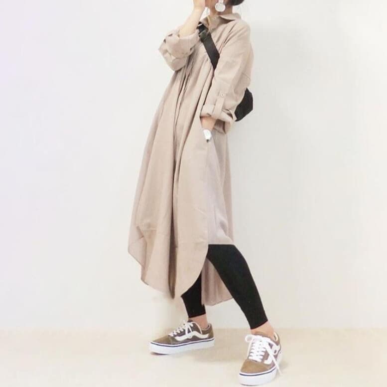 ママコーデ ゆったりシルエットシャツワンピース