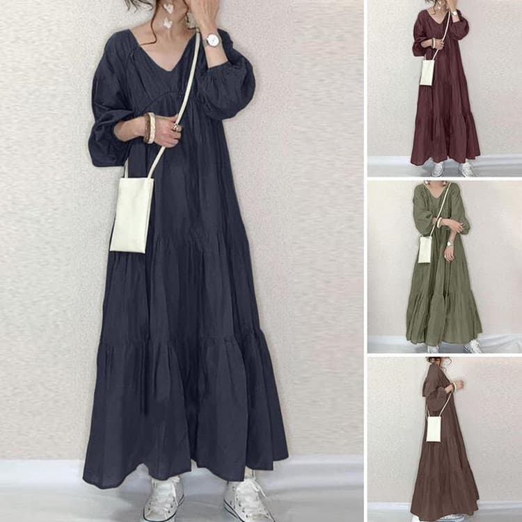 ママコーデ ゆったりティアードロング丈ワンピース