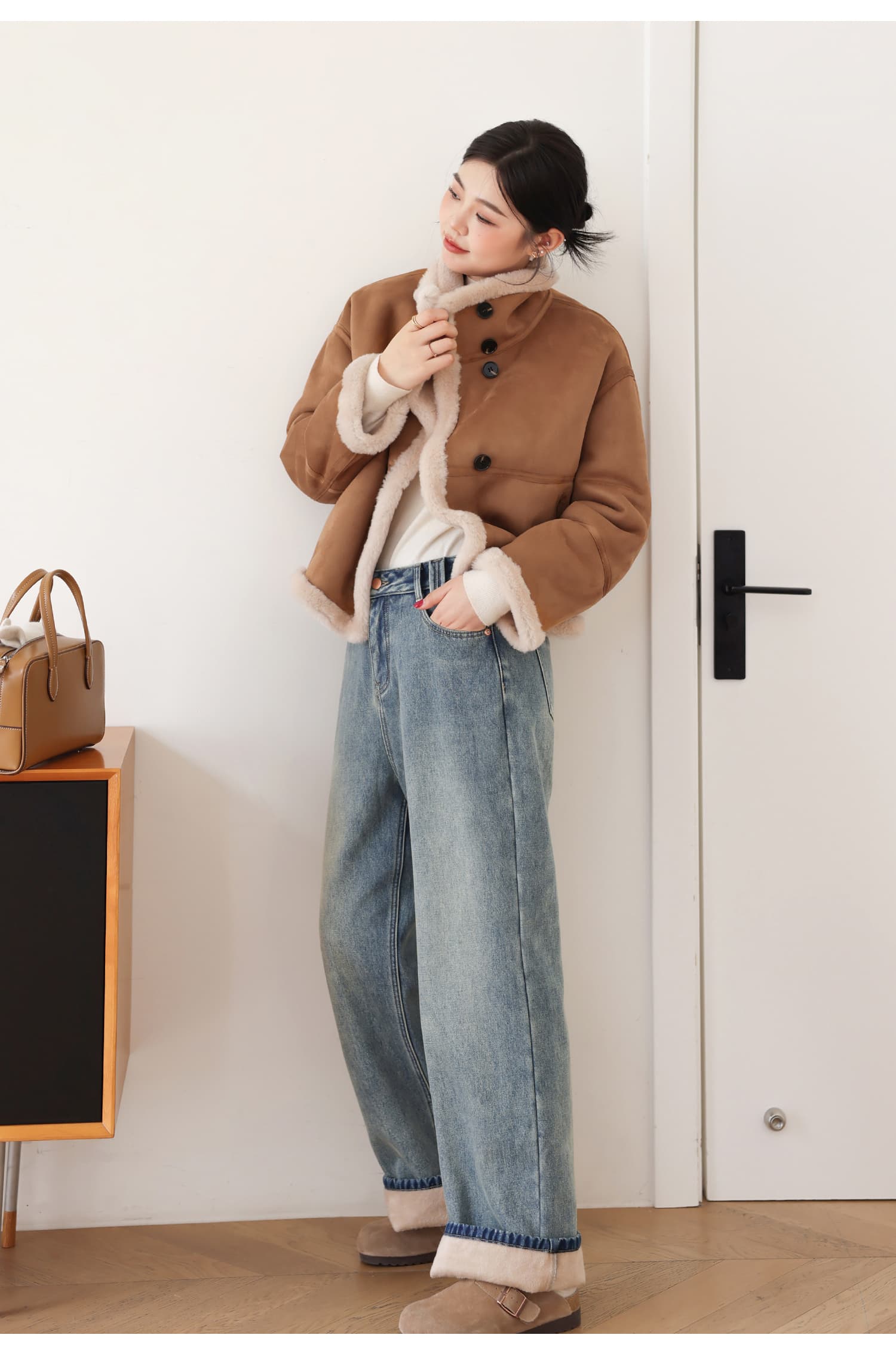 ママコーデ ゆったりストレートデニムパンツ