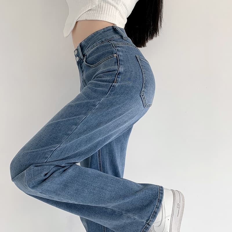 ママコーデ 美脚ストレートデニム ゆったりママパンツ
