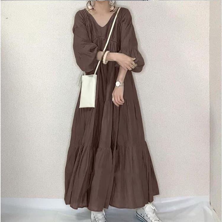 ママコーデ ゆったりティアードロング丈ワンピース