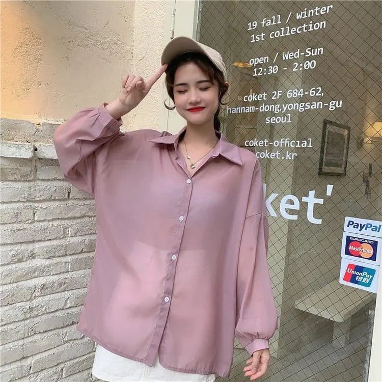 ママコーデ シアーオーバーサイズシャツ