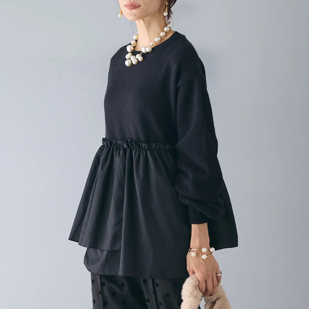 ママコーデ 裾フリル切替え デザインママスウェット
