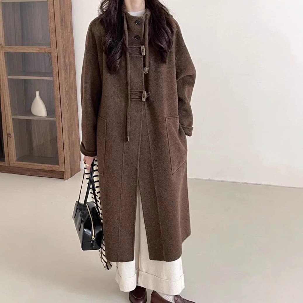 ママコーデ フード付きロング丈ダッフルコート
