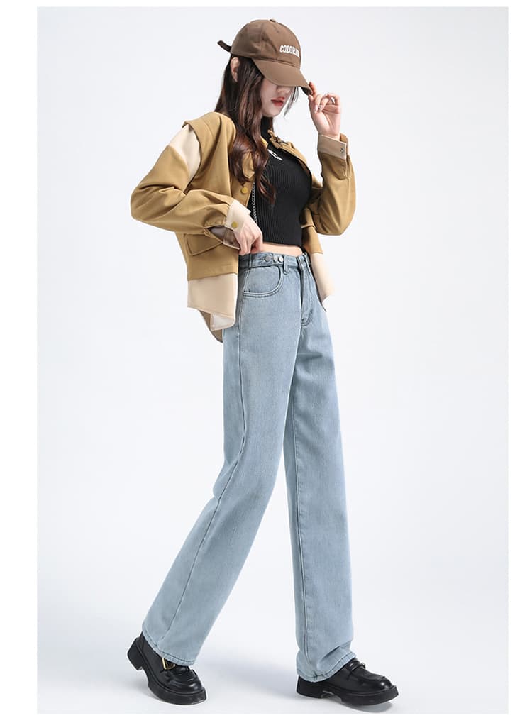ママコーデ ゆったりストレート ママデニムパンツ