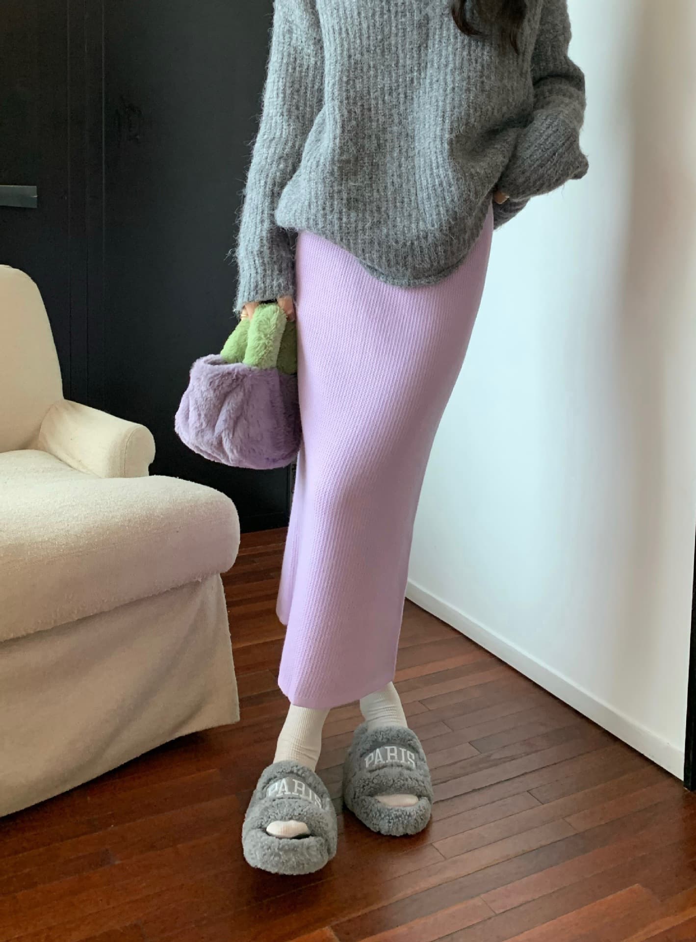 ママコーデ 上品ニットロングスカート