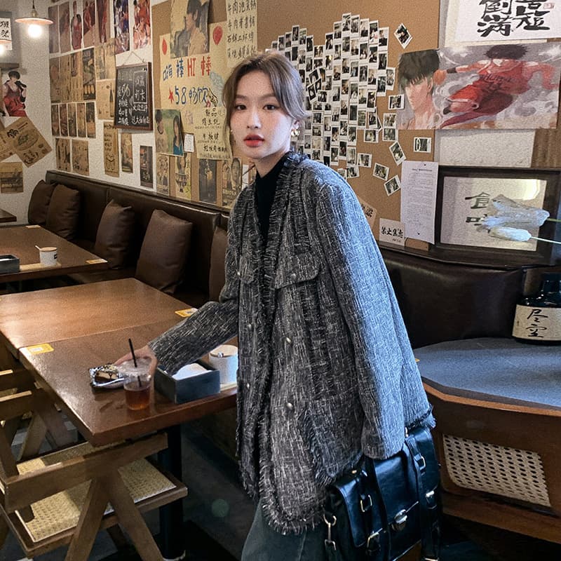 ママコーデ ゆとりシルエットツイードジャケット
