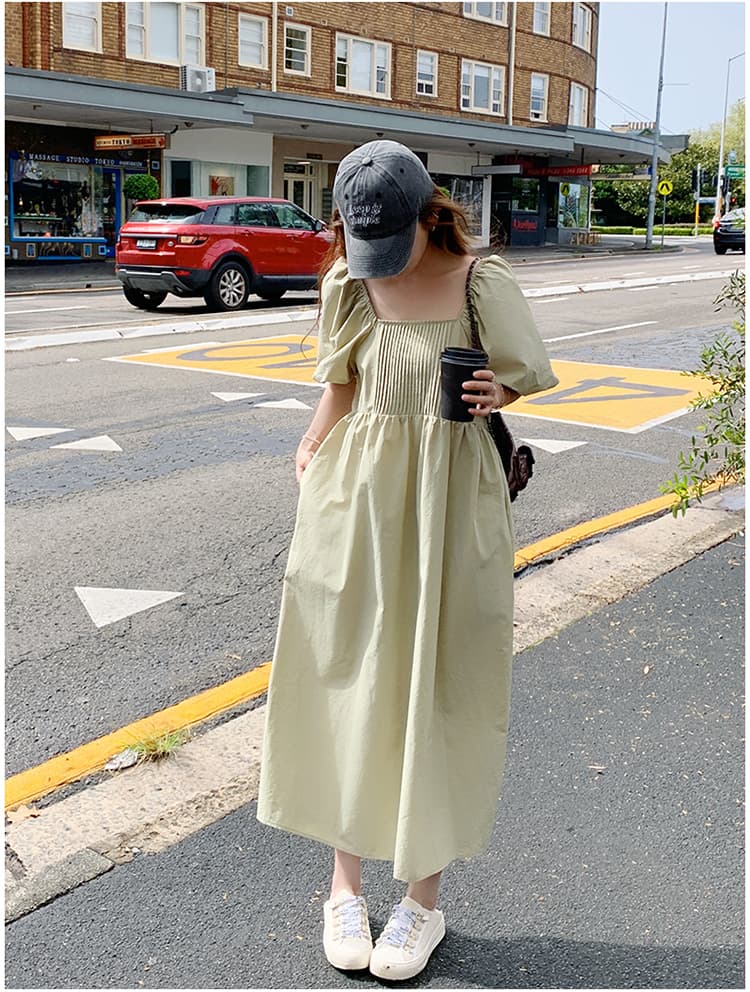 ママコーデ ママコーデ ふんわりロング胸元ギャザーワンピース