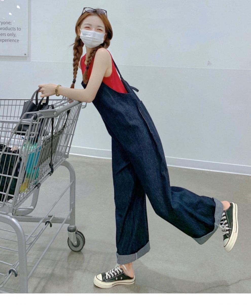 ママコーデ ゆったりデニムオールインワン
