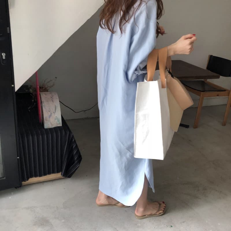ママコーデ 遠足にも最適！体型カバーシャツワンピース