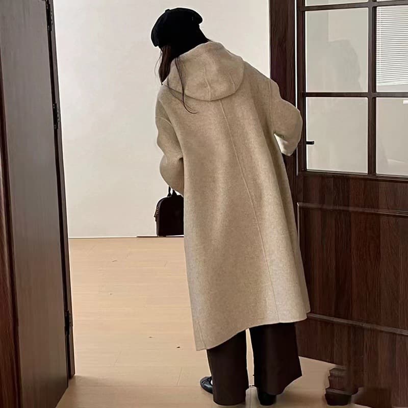 ママコーデ フード付きロング丈ダッフルコート