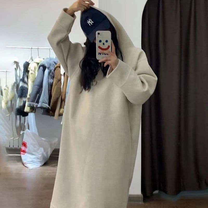 ママコーデ ゆったりロング丈パーカーワンピース