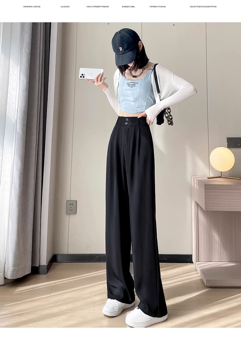 ママコーデ ゆったりプリーツワイドスラックス