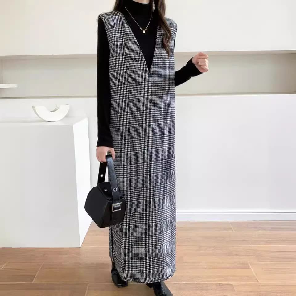 ママコーデ 大人可愛いチェック柄ジャンパースカートワンピース