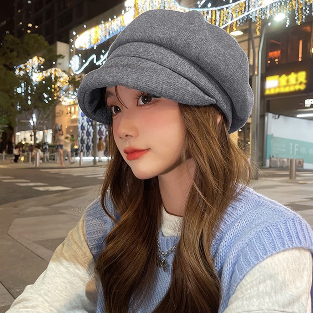 ママコーデ 韓国風キャスケット帽子レディースカジュアル小顔効果