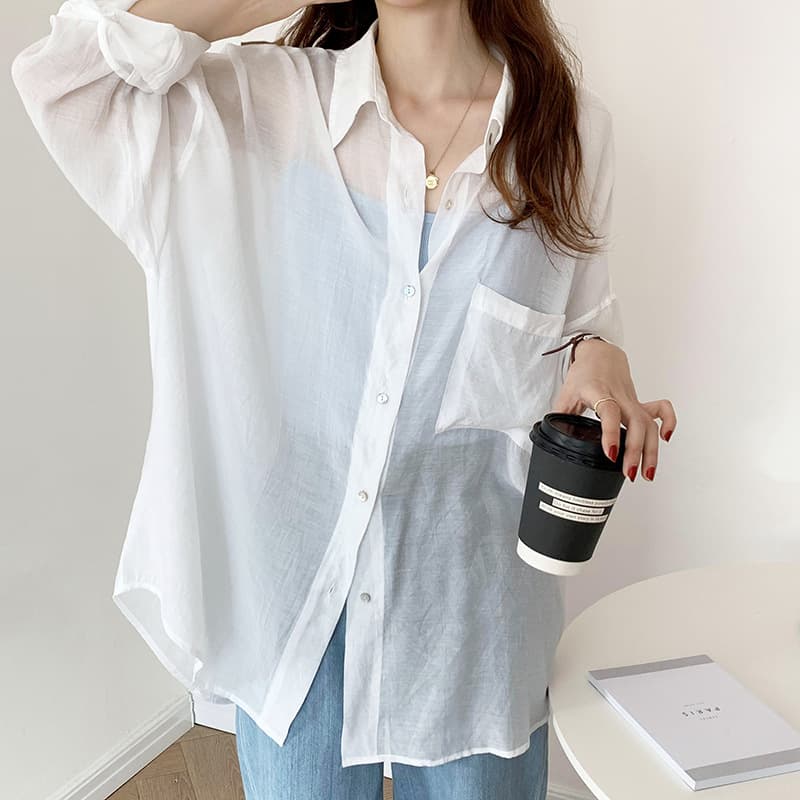 ママコーデ さらり涼やかシアーシャツ