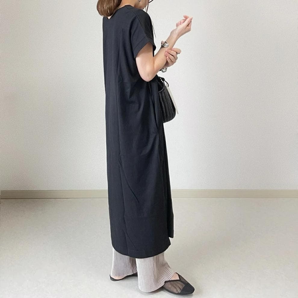 ママコーデ リラックスできるサイドスリットマキシワンピース