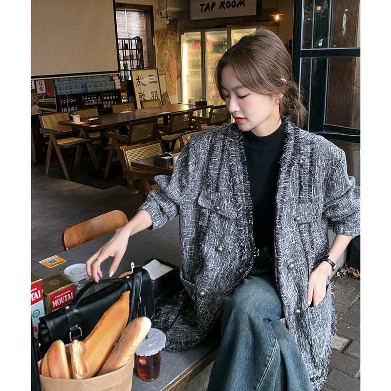 ママコーデ ゆとりシルエットツイードジャケット