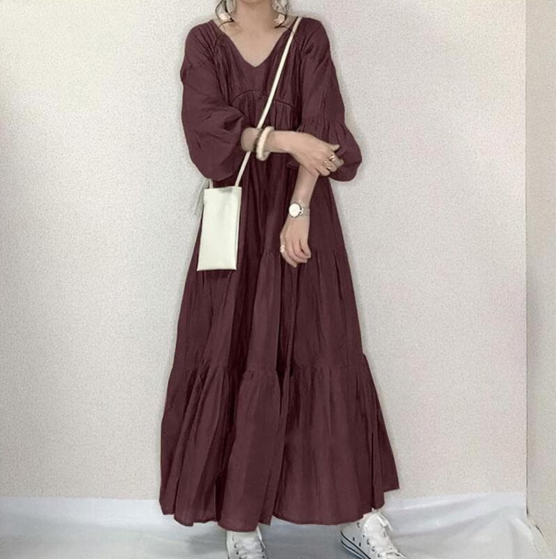 ママコーデ ゆったりティアードロング丈ワンピース