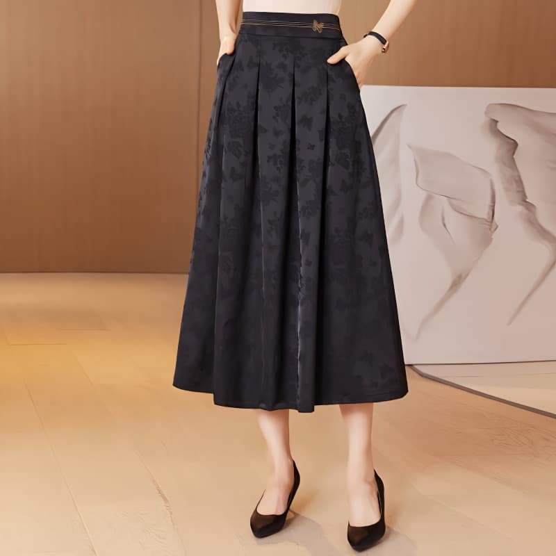 ママコーデ 大人可愛いフラワー柄フレアスカート