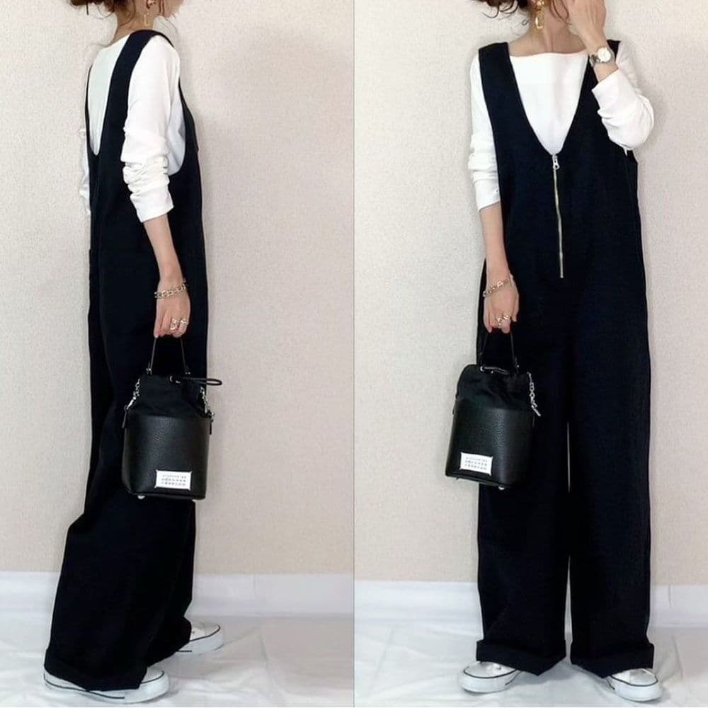ママコーデ ゆったりジップアップサロペットパンツ