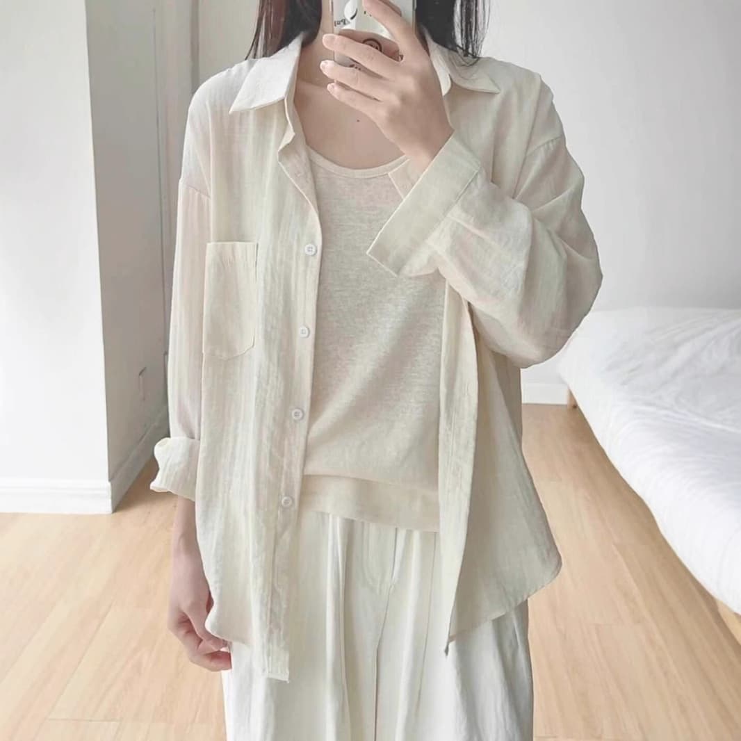 ママコーデ 透け感シャツ重ね着セット