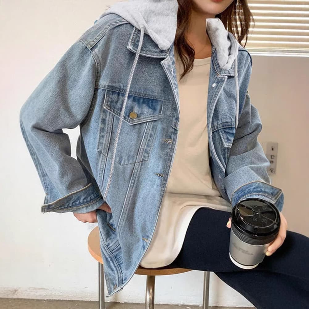 ママコーデ フード付きオーバーサイズデニムジャケット