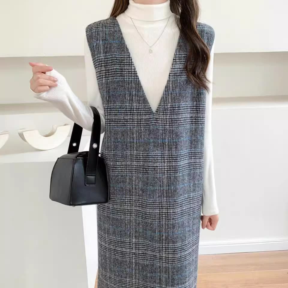 ママコーデ 大人可愛いチェック柄ジャンパースカートワンピース