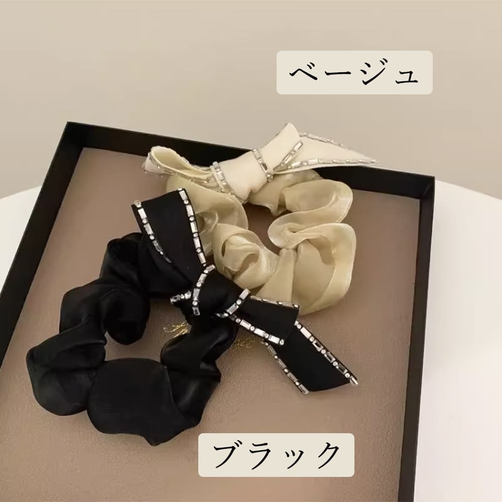 ママコーデ 発表会対応 煌めきリボンシュシュ 蝶結び髪飾り