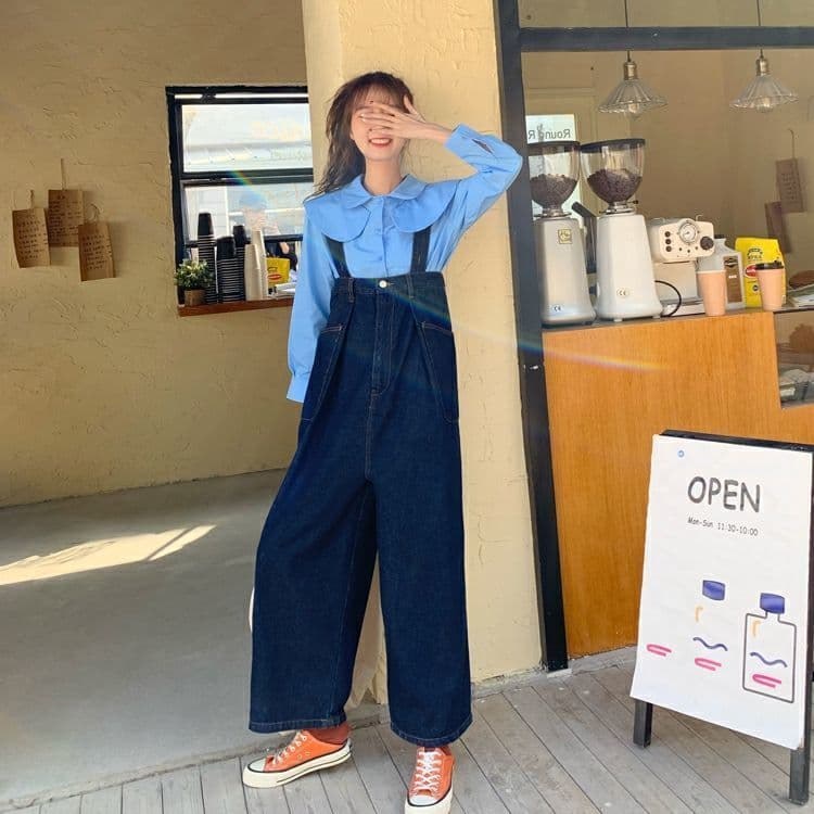 ママコーデ ゆったりワイド幅デニムオーバーオール