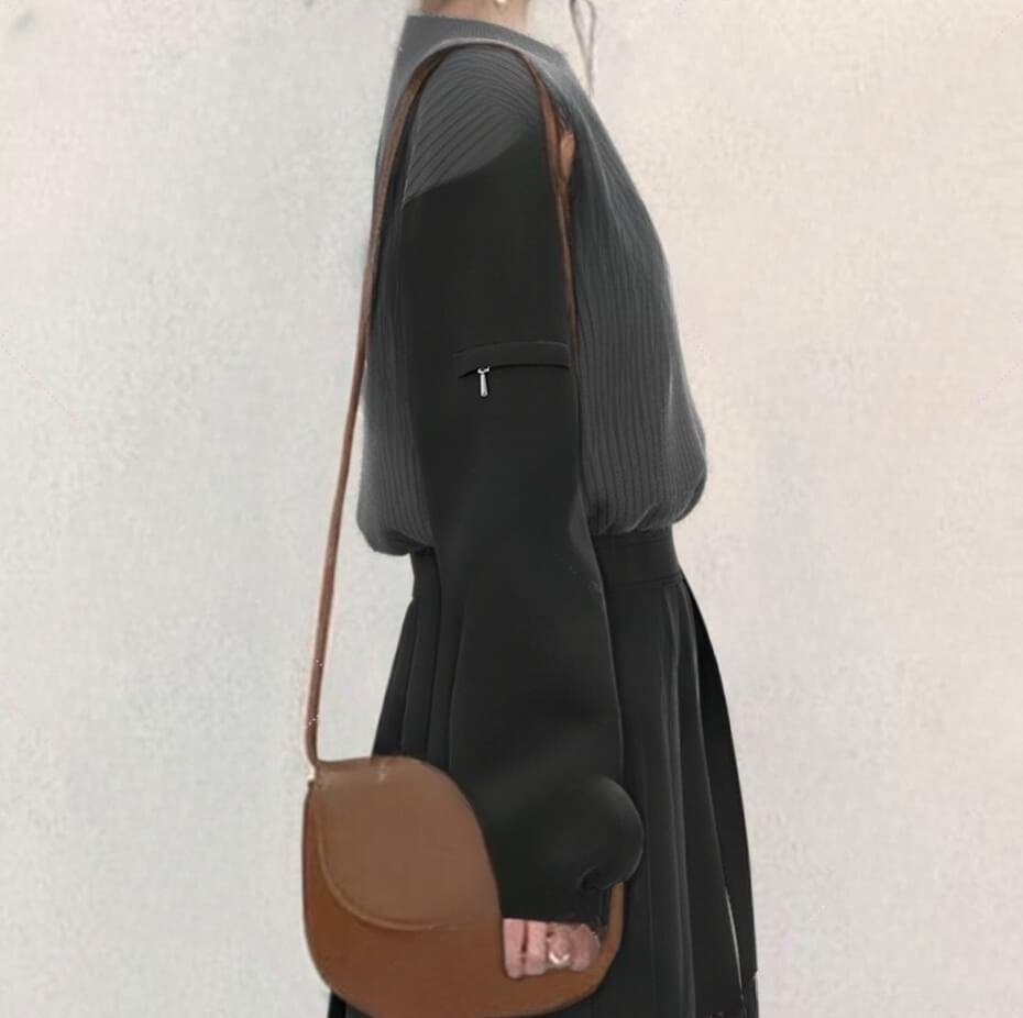 ママコーデ ゆったりリブニット切替えロングワンピース