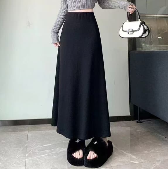 ママコーデ ニットロングスカート ミモレ丈 カジュアル Aライン 美脚効果