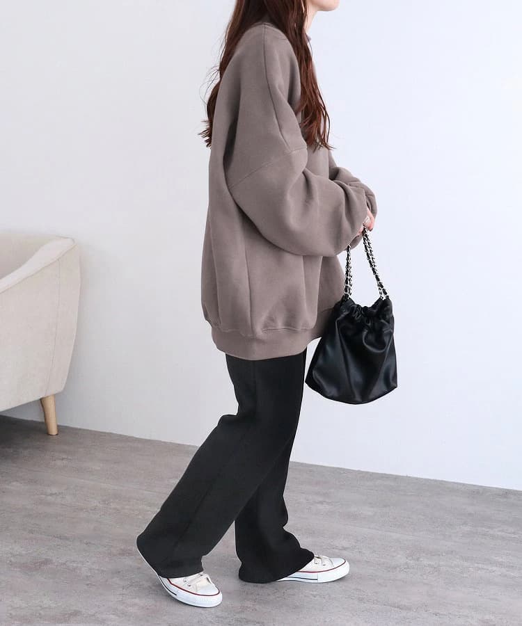 ママコーデ ゆったりシルエット 畦編みボリューム袖スウェット