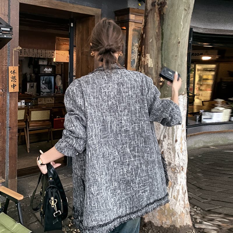 ママコーデ ゆとりシルエットツイードジャケット