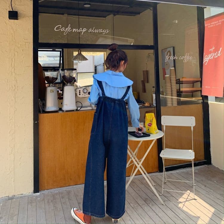 ママコーデ ゆったりワイド幅デニムオーバーオール
