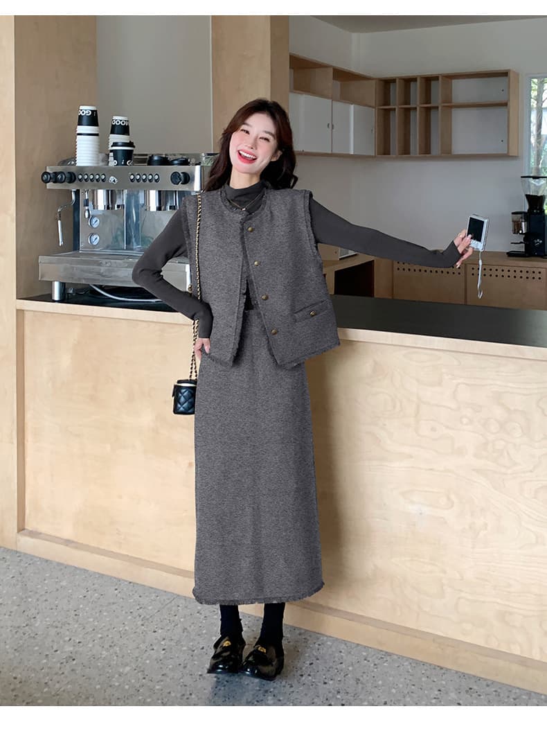 ママコーデ ゆったりベストジャケットセットアップ