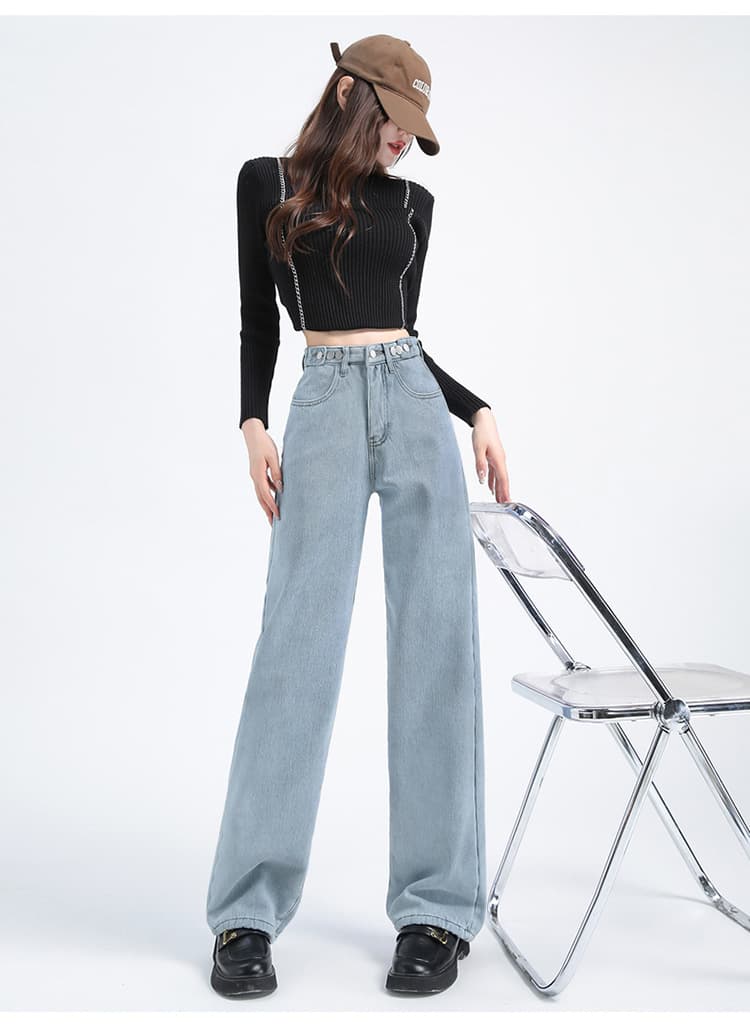 ママコーデ ゆったりストレート ママデニムパンツ