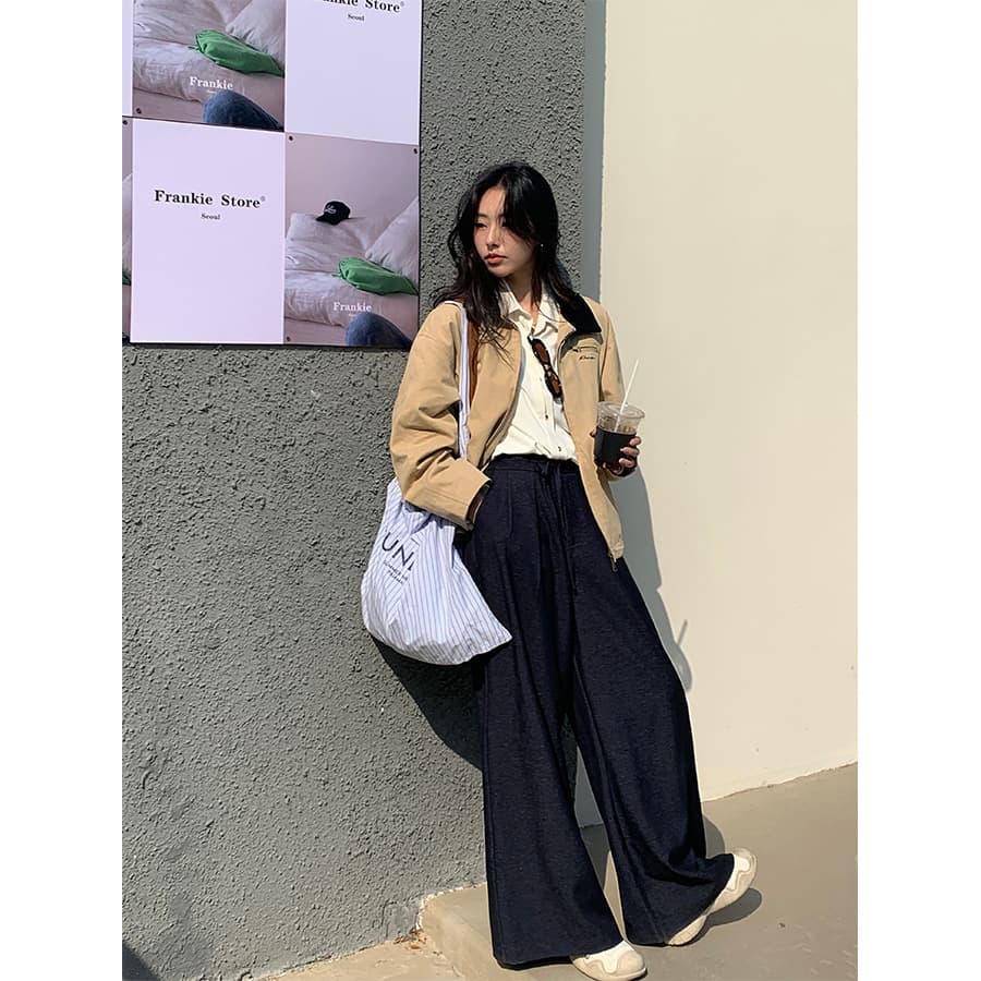 ママコーデ ゆったりリボン付きワイドパンツ