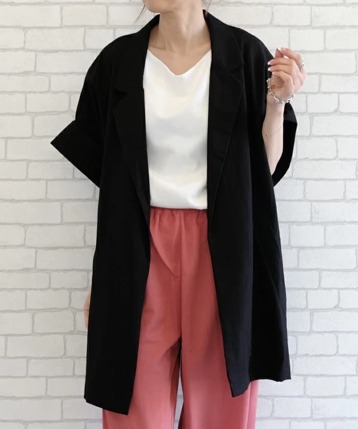 ママコーデ 発表会対応 ママ向け綿麻半袖ジャケット