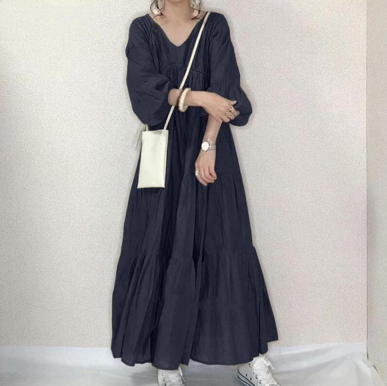 ママコーデ ゆったりティアードロング丈ワンピース