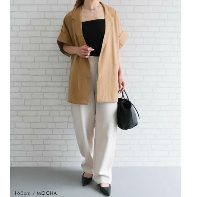 ママコーデ 発表会対応 ママ向け綿麻半袖ジャケット