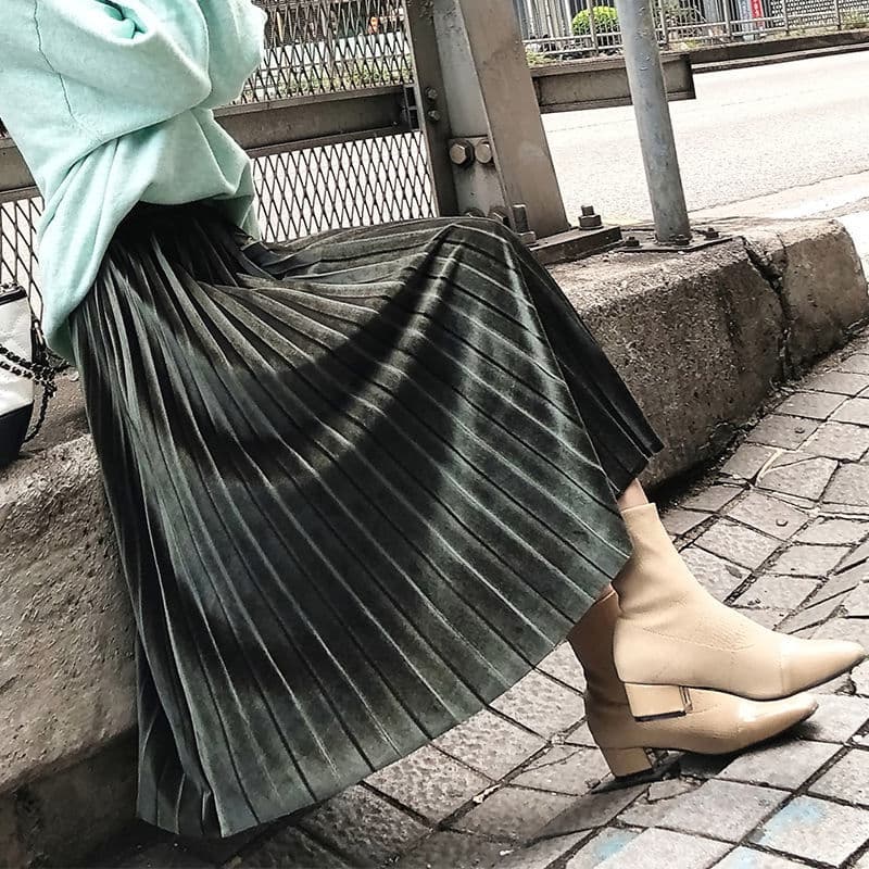ママコーデ しなやかプリーツロングスカート