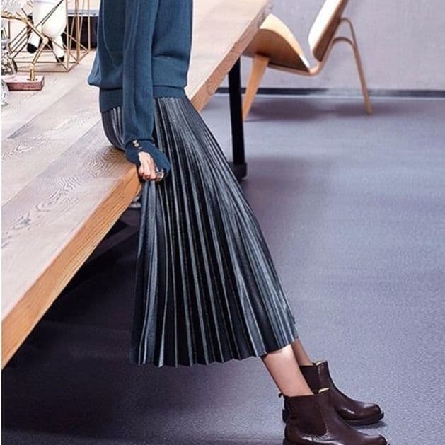 ママコーデ しなやかプリーツロングスカート